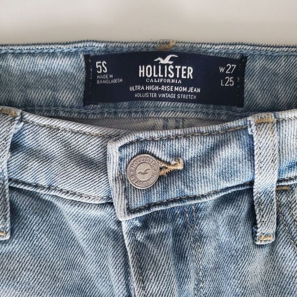 Hollister Ultra High-Rise Mom Jeans Women Size 5 Light Wash Denim Short Stretch - Picture 2 of 8